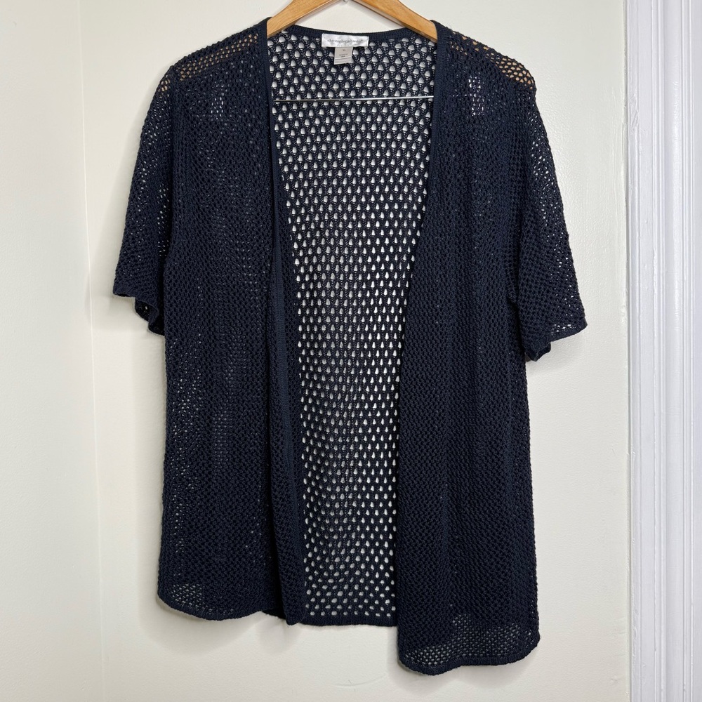 Christopher & Banks Open Knit Open Front Cardigan Sweater Navy Blue Size XL